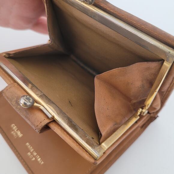 Celine Vintage Bifold Leather Beige Tan Wallet Medium Folding Card Bill Holder - Picture 9 of 13